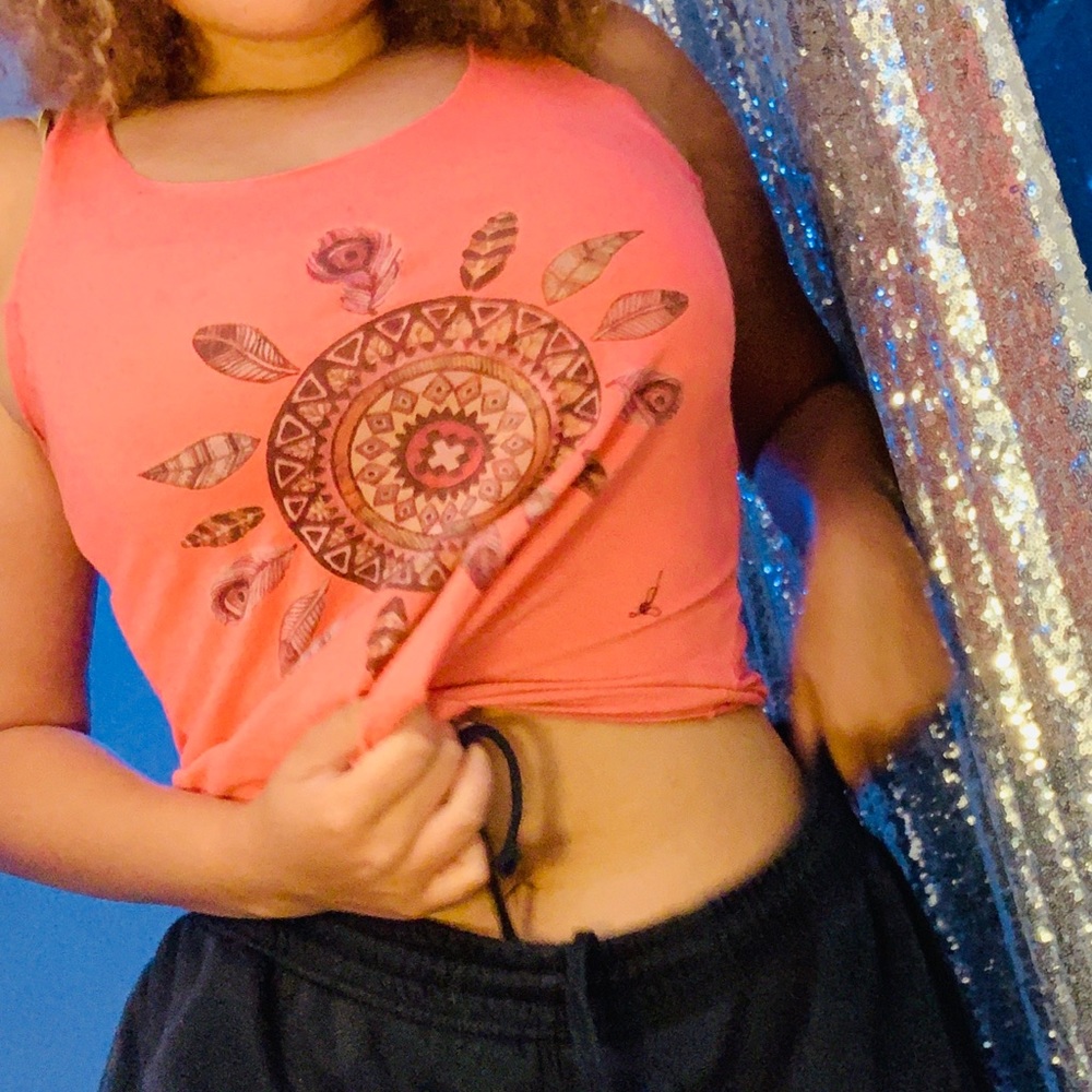 Neon pink feather tank top